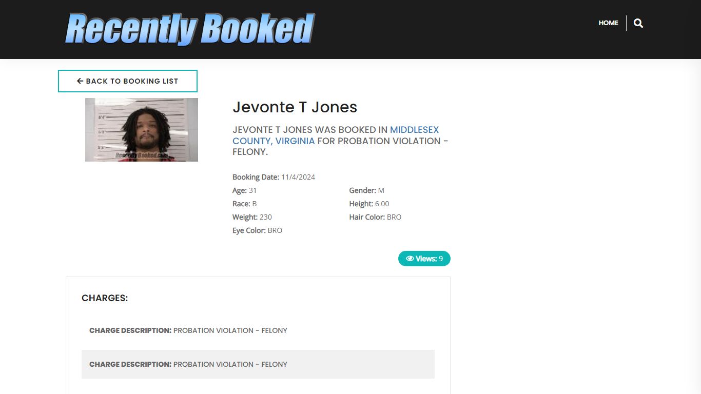 Recent Booking / Mugshot for Jevonte T Jones in Middlesex County, Virginia